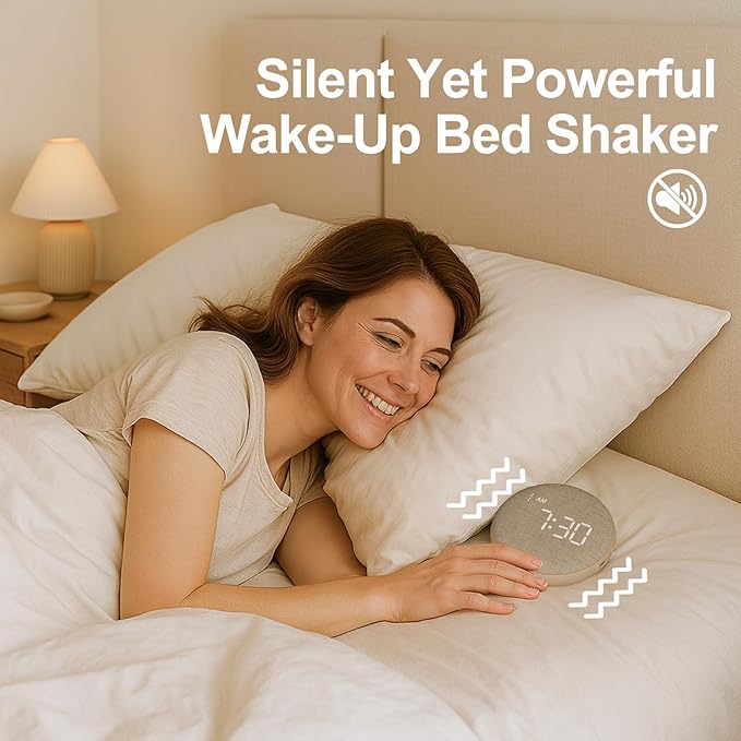 REACHER Travel Vibrating Alarm Clock for Heavy Sleepers Adults, Silent, Dual Alarm Clock, Compact Under Pillow Bed Shaker, Rechargeable Battery Operated, Small, Portable