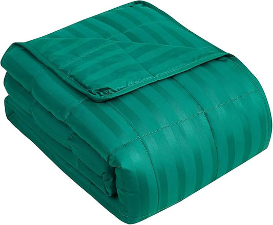 Weighted Blanket for Adults (15 lbs, 48" x 72", Glossy green Stripes) Heavy Blanket for Sleeping Perfect for 160-180 lbs, Twin Size Breathable Blanket with Premium Glass Bead, Machine Washable