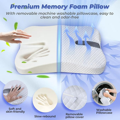 Anti-Snoring Pillow for Side Sleepers, Memory Foam Pillow for Snoring Relief, Multifunctional Ergonomic Design for Side Sleeper - White