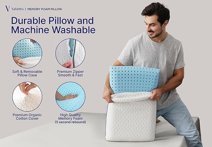 Vaverto Memory Foam Pillow 2-Pack – Cooling Gel-Infused Orthopedic Pillows for Neck and Shoulder Pain Relief, Firm Support with Removable Viscose Made from Bamboo Covers – Set of 2 Standard Size
