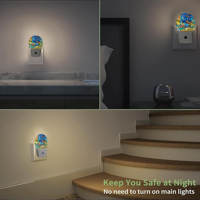 Summer Sea Night Light, Fishes Coral Nightlight Plug into Wall with Dusk to Dawn Sensor, LED Lamp Energy Saving Lights for Men Women Boys Girls,Lamp for Bedroom Bathroom Hallway