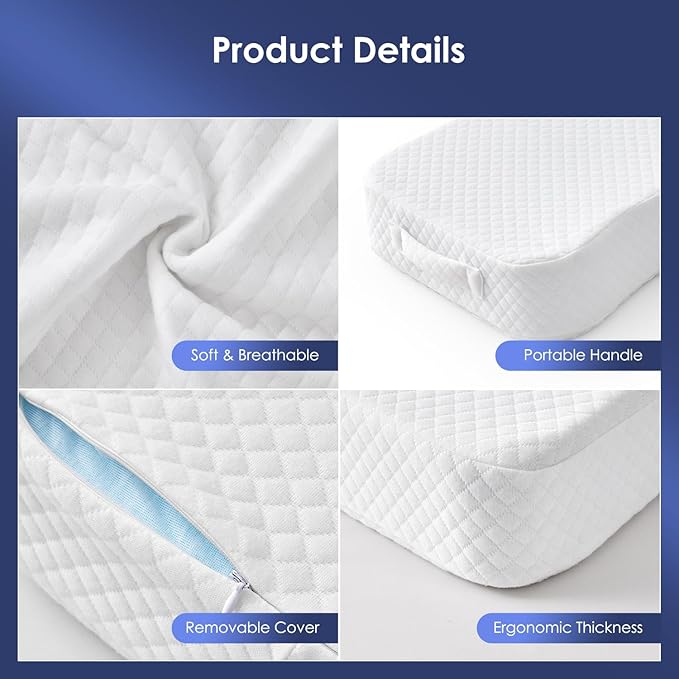 Leg Pillow for Side Sleepers, Memory Foam Knee Pillow for Side Sleeping, Leg Elevation Pillow for Hip/Back/Sciatica Pain Relief Helps Spine Alignment -13"x19" (White, S)