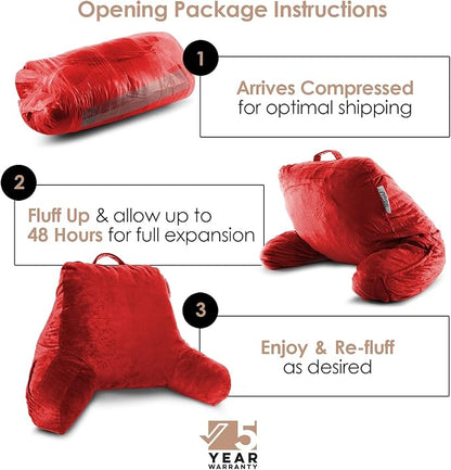 Nestl Reading Pillow for Kids & Teens with Shredded Memory Foam, Backrest Pillows for Reading, Watching, and Gaming, Use on The Couch, Bed, or Floor, Adjustable Support with Washable Cover Cherry Red