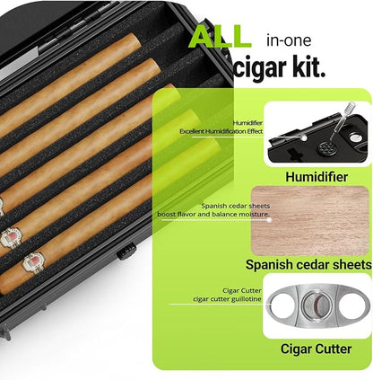 Cigar Humidor, ClGCRAFT Travel Cigar Humidor Box- Portable Cigar Case with Humidifier Disc, Waterproof, Essential Airtight Travel Humidor Kit for Cigar Aficionados (Holds up to 5 Cigars)