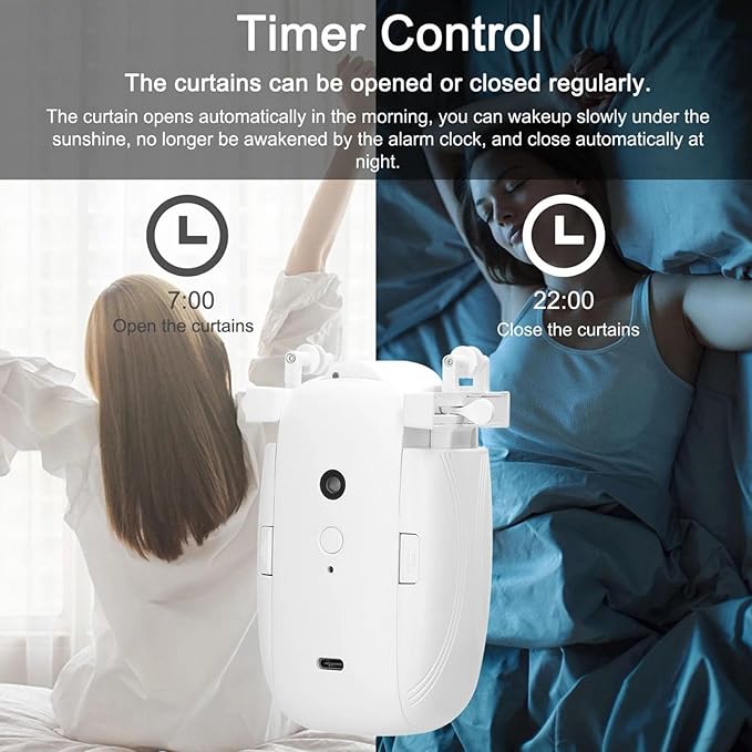 Ymiko Smart Curtain Opener, Robot WiFi Automatic Electric Motor Quiet Low Noise U I Shaped Track Smart Curtain Motor for Bedroom Living Room Office