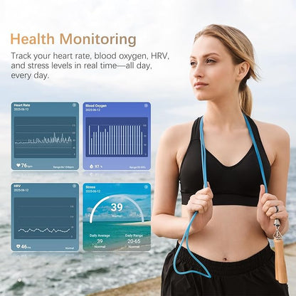 Fit Ring for Women Men, Ring Health Tracker with Heart Rate,Blood Oxygen,Heart Rate Variability, Stress, Sleep Monitor, Step Counter, Smart Ring for iPhone & Android, No Subscription Fee (Black, 11#)