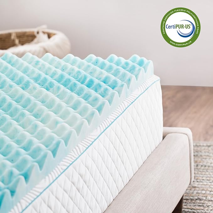 Linenspa 3 Inch Convoluted Gel Swirl Memory Foam Mattress Topper - Promotes Airflow - Relieves Pressure Points - King