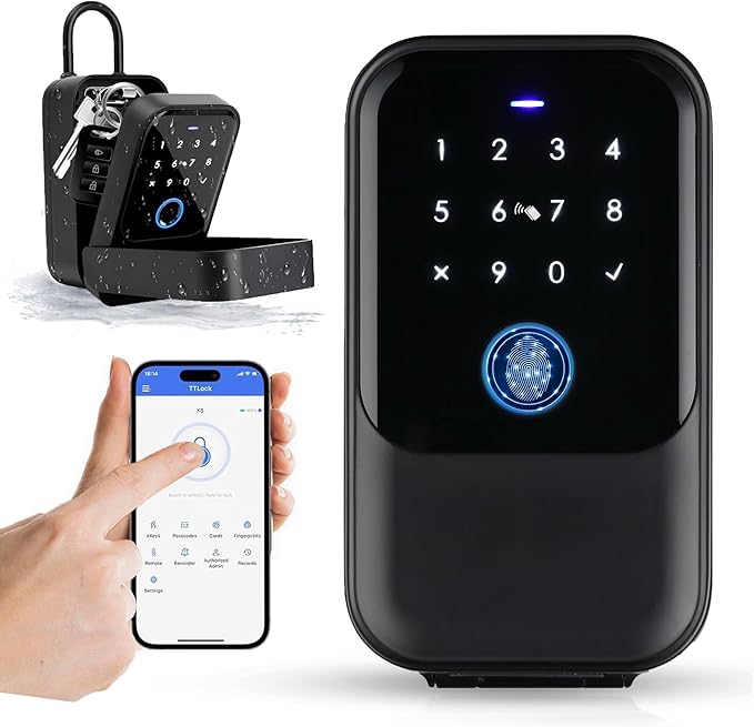 Smart Digital Wireless Lock Box – App-Controlled Key Storage with Fingerprint, Bluetooth, Passcode, Card & Key Access for Home, Office, Airbnb, Realtor – Wall or Door Mount