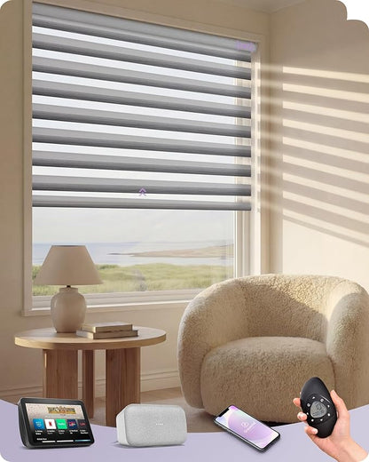 Graywind Motorized Blinds with Remote, Smart Zebra Shades for Windows, Roller Blinds Compatible with Apple Homekit, Alexa, Google Home, Custom Size, Gradient Grey Silver