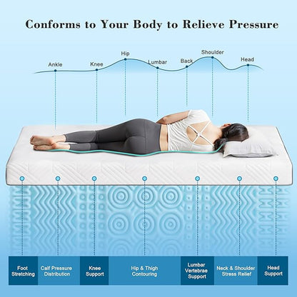 EnHomee Memory Foam Mattress Topper,4 Inch Twin Mattress Topper Pressure Relief with Cooling Gel and Removable & Washable Embossed Cover, CertiPUR-US & Oeko-TEX Certified, White, Twin