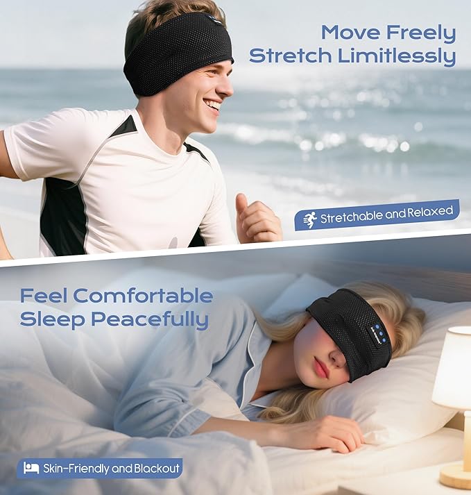 ink-topoint Sleep Headphones Bluetooth 5.4 Headband, 2 in 1 Sleep Mask with Bluetooth Headphones, Wireless Headband Earphones with Ultra-Thin HD Stereo Speaker, Music Headband for Workout Running Yoga