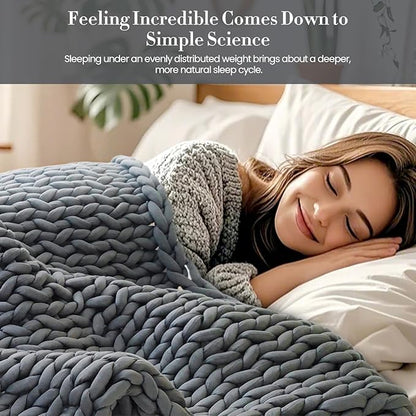 Hand-Knit Weighted Blanket for Adults,Chunky Knit Blanket, Cooling,Breathable,Sustainable,Machine Washable,Organic Cotton,Valentine's Day Birthday Gifts for Mom Women(Dark Grey,48"*72",12lb)