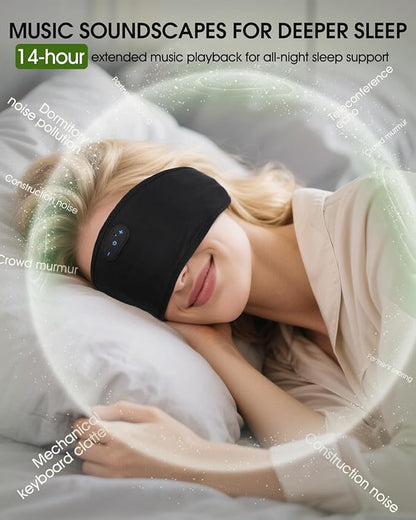 Bamboo Cotton Sleep Headphones,Ultra-Soft Wireless Headband Bluetooth for Side Sleepers, with 14H Playtime & Bluetooth 5.4, 4-in-1 Music Sleep Earphones for side sleeping(BLACK)