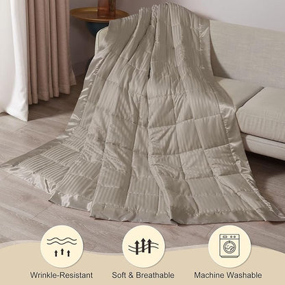 downluxe Weighted Blanket Queen Size, 15 lb Weighted Blanket with Glass Beads for All Season, Machine Washable Heavy Blanket (Sand, 90 X 90 Inch)