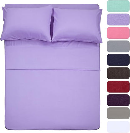 4 Piece Bed Sheet Set (Full,Lavender) 1 Flat Sheet,1 Fitted Sheet and 2 Pillow Cases,Brushed Microfiber Luxury Bedding with Deep Pockets