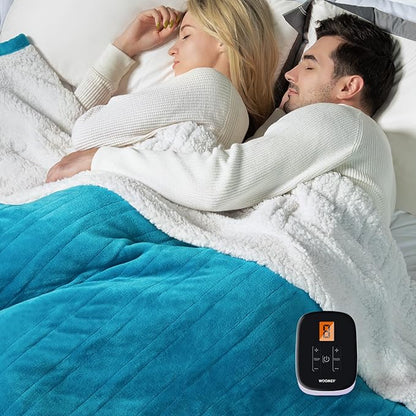 WOOMER Electric Blanket Twin Size 62" x 84", Heated Blanket with 0.5-12 Hours Timer & 10 Heating Levels, ETL Certified, Teal Velvet & White Sherpa, Over-Heat Protect, Machine Washable