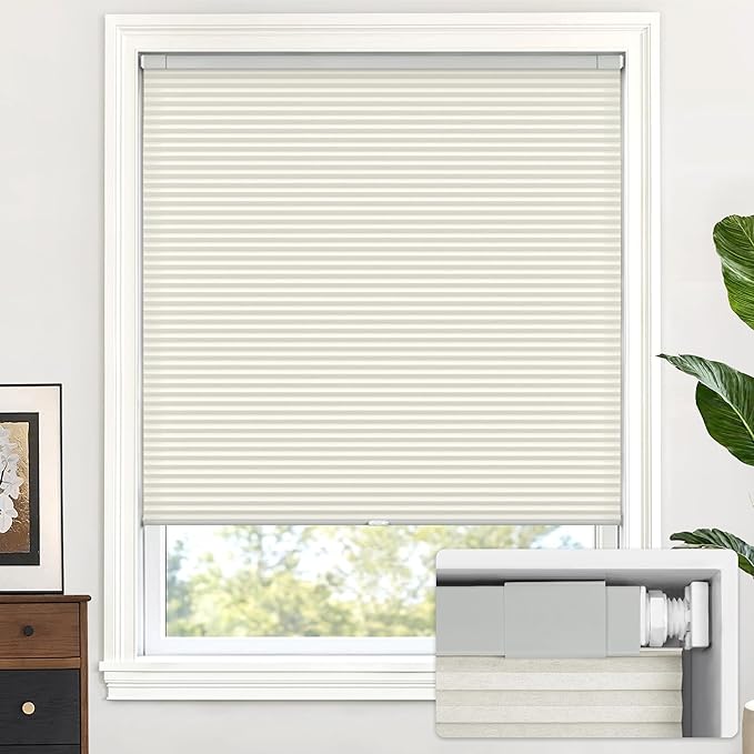 LazBlinds Cordless Cellular Shades, No Tools No Drill Light Filtering Honeycomb Shades Pleated Blinds for Windows, 42'' W x 64'' H, Dovy Grey
