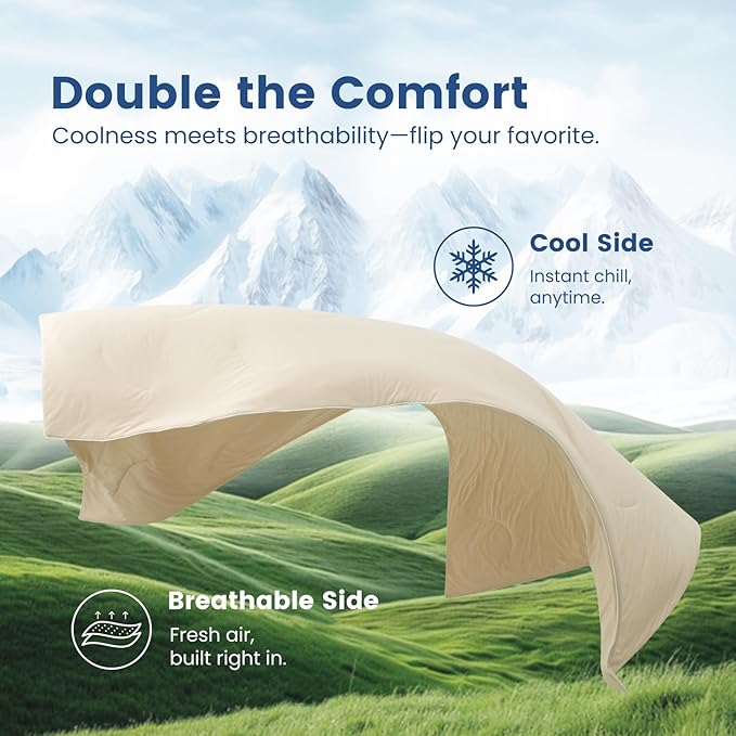 Cozy Bliss Deluxe Dual-Sided Cooling Comforter King Size, Ultra-Soft Lightweight Breathable Silky Cooling Blankets with Q-Max>0.45 for Bedroom, Hot Sleepers & Night Sweats, Khaki, 106"x90"