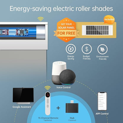 DENFOON Motorized Blinds with Remote,Thermal Electric Blinds【Solar Panel】,Customizable Automatic Roller Shades, Blackout Remote Control Blinds for WindowsUpgrade to Smart Blinds,Grey, 24''W×72''H