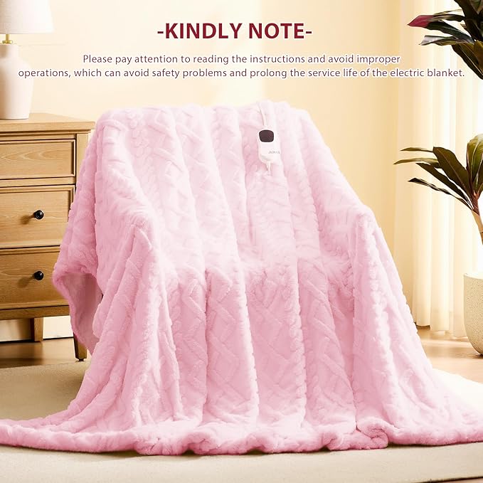 Heated Electric Blanket King Size-100"x90" Heating Blanket with 10 Heating Levels & 5 Time Settings Over-Heat Protection，Winter Warmer for Adults with ETL Certification（Pink）