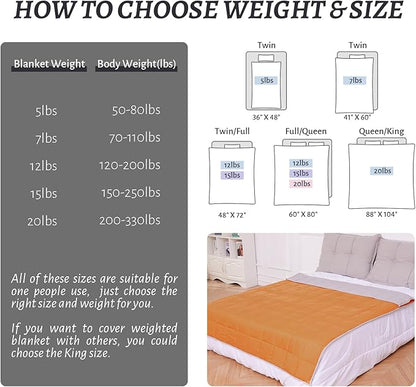 Weighted Blanket 12lbs Queen Size Orange Grey 60"x80" Weighted Blankets for Adults Heavy Blanket are Comfortable and Cozy