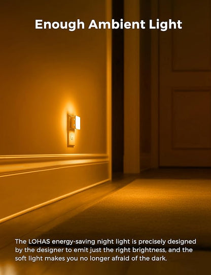 L LOHAS LED Night Lights Plug into Wall 2-Pack, 0.3W Plug in Night Light, Dusk to Dawn, 2000K Amber Light, Sleep Aid Nightlight Auto-On/Off, for Adults Kids Room, Bedroom, Bathroom, Hallway, Non-Dim