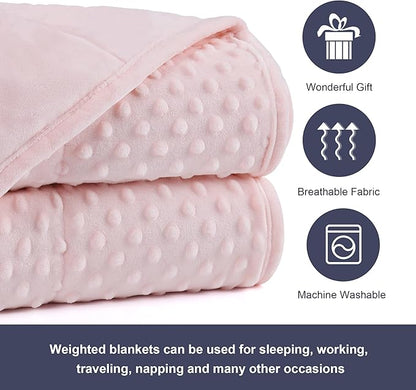 Alomidds Weighted Blanket (48"x72",15lbs Twin Size - Pink), Weighted Blankets for Adults, Cooling Breathable Soft and Comfort Minky, Heavy Blanket Microfiber Material with Glass Beads