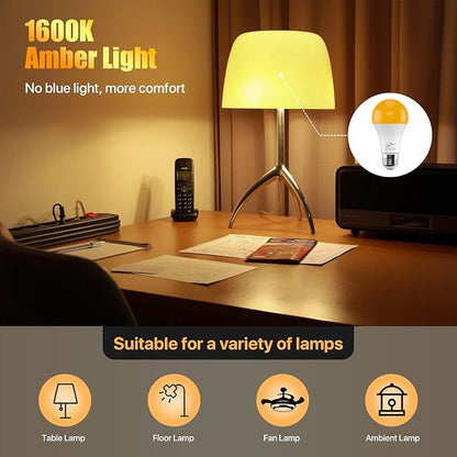 3W LED Amber Light Bulbs, Upgrade to Dimmable,2 Pack 1600K Warm White 180LM Night Lighting, Blue Light Blocking, Energy Saving, 30W Replacement, Sleep Aid E26 Base,for Bedroom,Baby Nursery Room