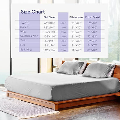 YnM Cooling Bed Sheet Set with 100 Percent Rayon Derived from Bamboo, 500TC Fabric with 2 Pillowcases and Flat Sheet, Deep Pocket Fit 19'', Silky-Soft & Sweat Wicking, 4 Piece (King,Light Grey)