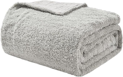 EMME Muslin and Fleece Queen Blanket Reversible - 80"*90" Grey Soft Warm Throw Blankets for Couch Bed Picnic Travel Bed