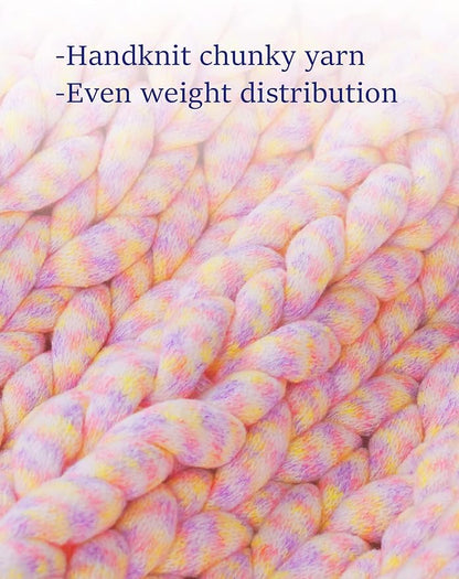 YnM Weighted Blanket, Handmade Chunky Knitted Design, Soft and Cozy, Temperature Regulating and Breathable, Machine Washable Throw for Sleep or Home Decor (Pink Fancy Yarn, 50x60 Inch, 10lbs)