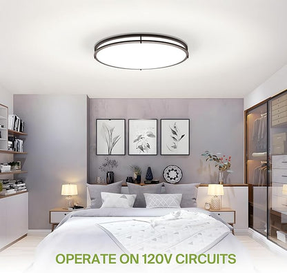 ASD LED 24" Oval Flush Mount Lighting, Close to Ceiling Light Fixture | 5CCT, Dimmable, ETL Listed | 38W 3289LM 2700-5000K 120V | Low Profile Double Ring Lamp | Dark Bronze