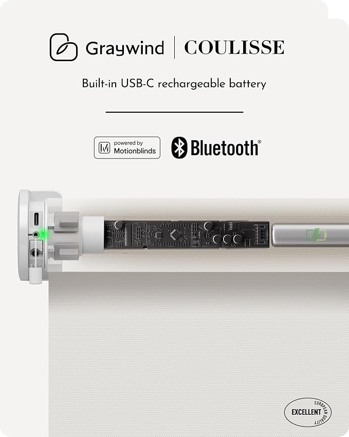 Graywind Smart Roller Shades 100% Blackout Window Blinds with APP Control Customized Automatic Shades for Home and Office(43" Wx72 H,White)
