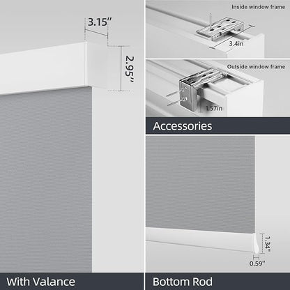 ZSTARR Motorized Smart Blind for Window with Remote Control, Automatic Blackout Roller Shade Customizable Size,with Valance Child Safety Rechargeable Battery Blinds (Medium Gray)