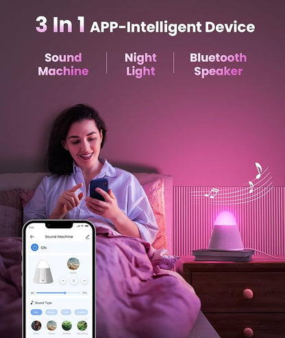 Upgraded Sound Machine with 54 Soothing Sounds, Brown & Pink Noise Sound Machine with App Control, Timer, Night Light, Bluetooth Speaker, Memory Function for Adult, Baby, for Sleep Travel Home