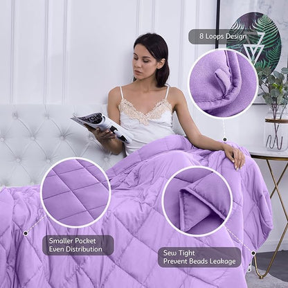 L'AGRATY Weighted Blanket - 60"x80", 15lbs Cooling Breathable Heavy Blanket with Glass Beads for Adult All-Season
