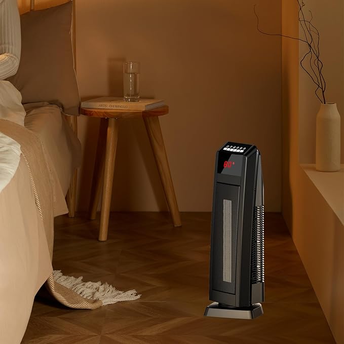 GiveBest Space Heater for Large Room, 24" Ceramic Heater with Remote Control 1H to 8H Timer ETL Certified Digital Oscillating Heater with Overheat Protection Tip-Over Switch for Indoor Use