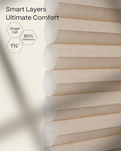Graywind Motorized Matter Cellular Shades- 60% Blackout Top Down Bottom Up 1-3/4"Cell Honeycomb Blinds for Indoor Windows, Compatible with Alexa Google Siri, Custom Size,Melange Coffee