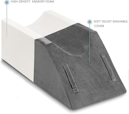 UBBCARE Leg Elevation Pillow for Leg/Knee Surgery Recovery, Memory Foam Leg Pillow with Velvet Washable Cover, Small Grey