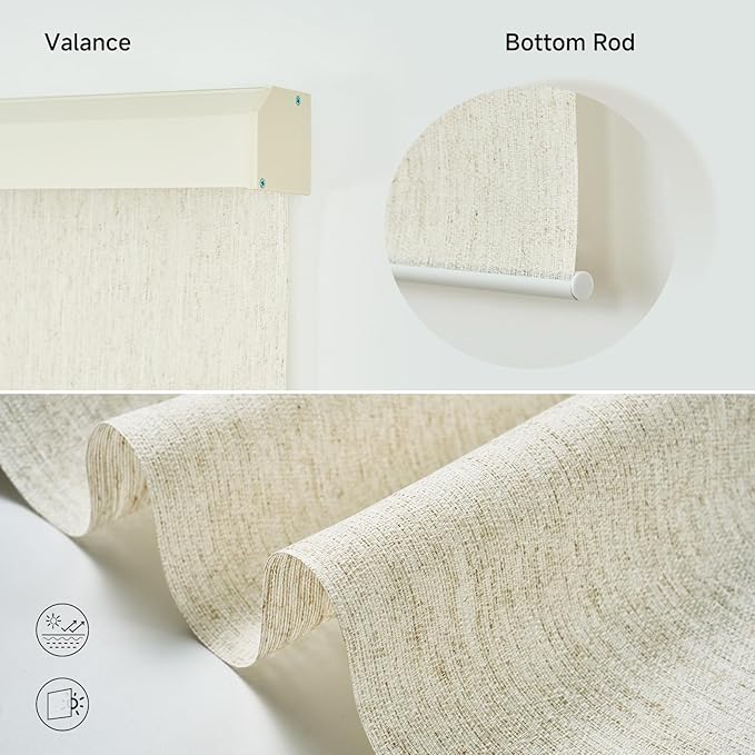 Motorized Light Filtering Roller Shades with Remote Control, Electric Smart Shades Compatible with Alexa and Google, Rechargeable, Customizable Size (Flax Beige White)