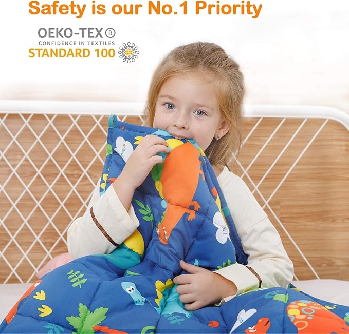 Uttermara Weighted Blanket 3 lbs, Ultra Cozy Minky Fleece and Cotton Sided with Cartoon Patterns, Reversible Heavy Blanket Great for Calming and Sleeping, 36x48 inches, Blue Dinosaur Park
