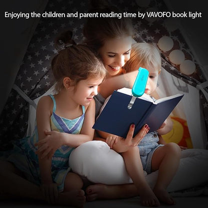 VAVOFO USB Rechargeable Book Light, Blue Light Blocking, Amber Light Clip On Bookmark Shaped Reading Light, Eye Care 6 LEDs Book Light for Bookworms Reading in Bed with 9 Lighting Modes (Blue)