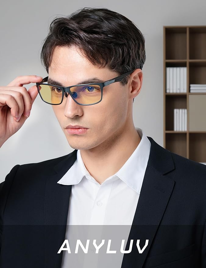 ANYLUV Blue Light Blocking Glasses Men Computer Gaming Glasses Lightweight Al-Mg Metal Anti Eyestrain Eye Protection