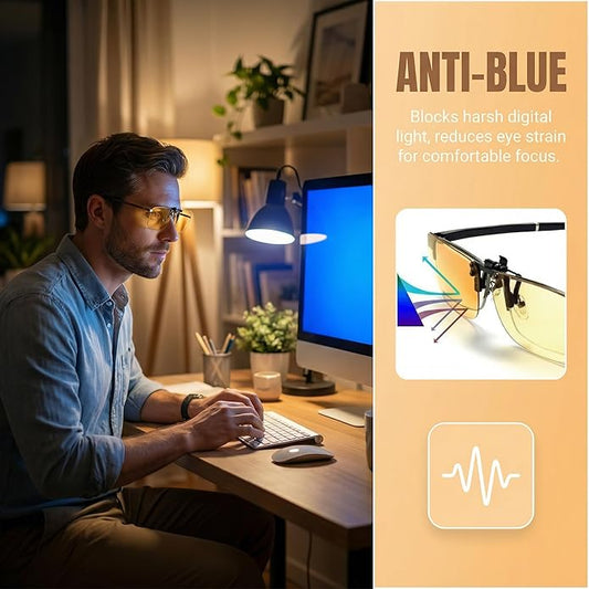 PSI Premium Blue Light Blocking Clip On Prescription Glasses, Relief Eye and good for sleep