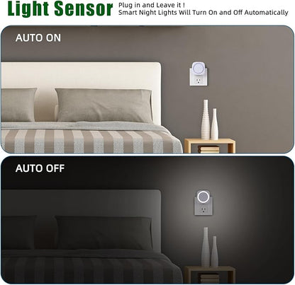 LED Night Lights Plug into Wall, Indirect Soft Dimmable Night Light with Dust to Dawn Sensor, White Nightlight for Bedroom,Bathroom,Kitchen,Stairs,Hallway,Travel, 4 Packs, White