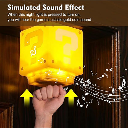 TLAOTNIY Super Bros Mini Question Block Night Lights - USB Powered Bedside Lamp with Game Sound Effects - Gift for Friends & Fans (2Pack)