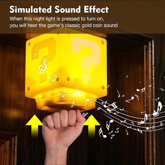 TLAOTNIY Super Bros Mini Question Block Night Lights - USB Powered Bedside Lamp with Game Sound Effects - Gift for Friends & Fans (2Pack)