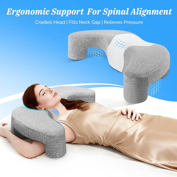 Side Sleeper Pillow with Arm Channel for Shoulder, Neck & Rotator Cuff Pain Relief, Memory Foam Cervical Neck Pillow Also Comfortable for Back Sleepers (Gray & White)