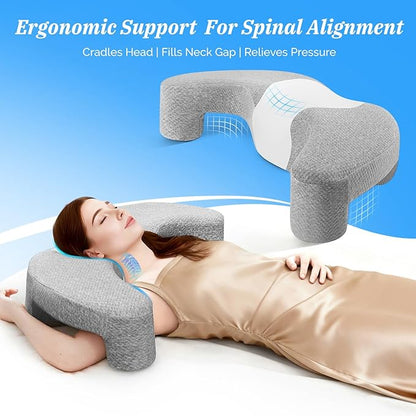 Side Sleeper Pillow with Arm Channel for Shoulder, Neck & Rotator Cuff Pain Relief, Memory Foam Cervical Neck Pillow Also Comfortable for Back Sleepers (Gray & White)