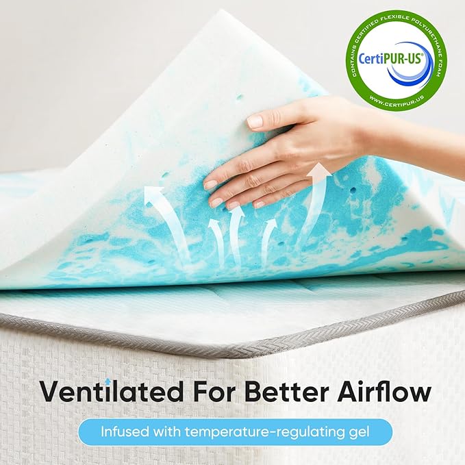 NEWBULIG 4 Inch King Memory Foam Mattress Topper, Gel Foam Mattress Topper for Pressure Relief, Ventilated Design Bed Topper in a Box, CertiPUR-US Certified